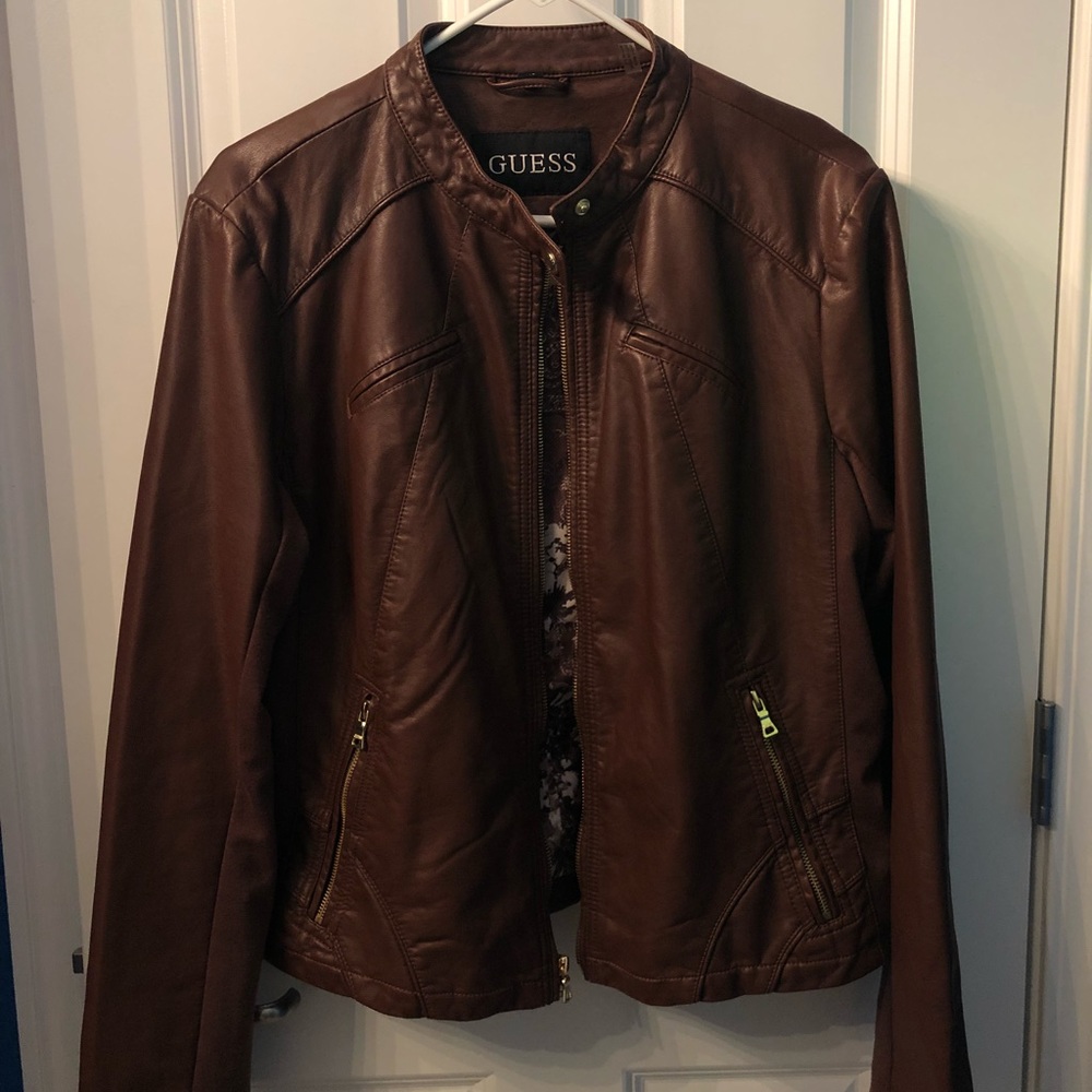 Dark Brown Leather Guess Jacket